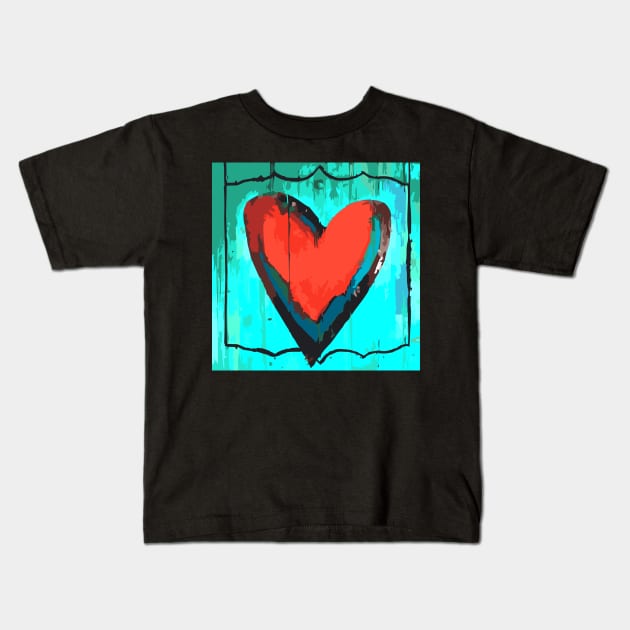 Artful Heart Turquoise & Red Kids T-Shirt by jgeiger714